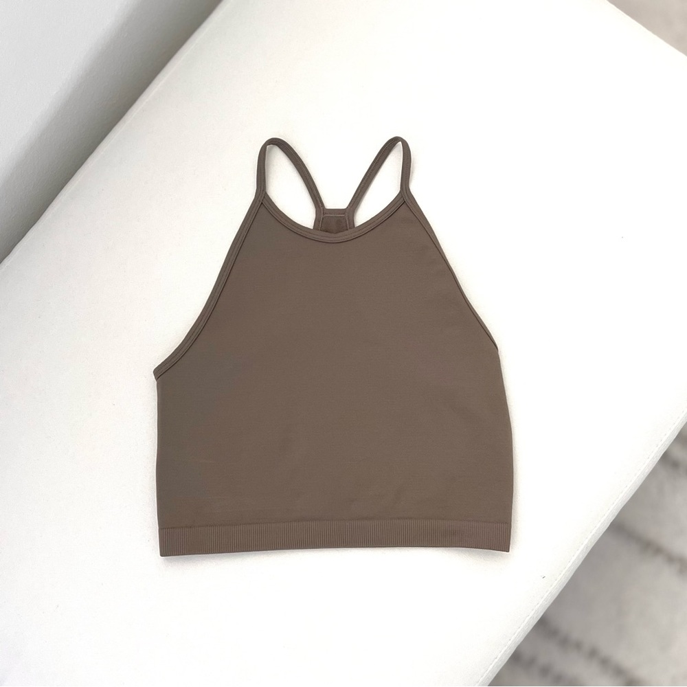 SOLD • Aritzia Golden BodyGrip™ Halter Tank in Color Turner Taupe & Size XS